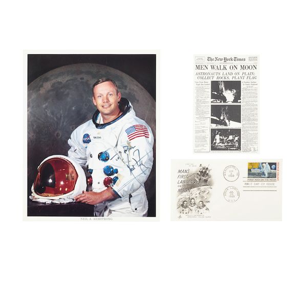 Bonhams : APOLLO 11 NEIL ARMSTRONG SIGNED PORTRAIT. Official NASA printed portrait, 8 x 10 inches,