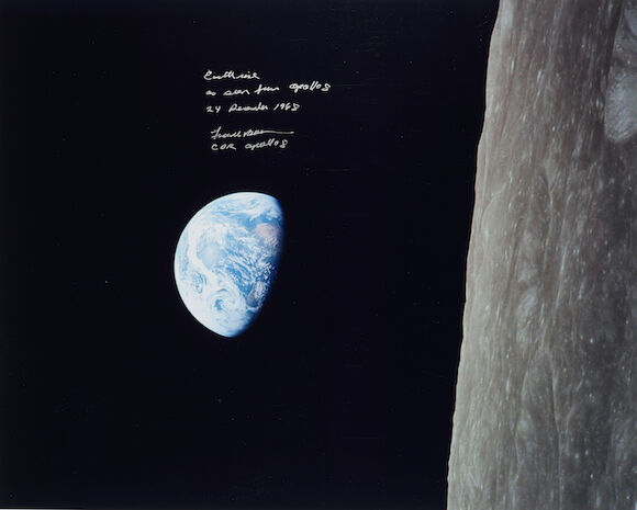 Bonhams : APOLLO 8: LARGE FORMAT EARTHRISE SIGNED & INSCRIBED BY FRANK ...
