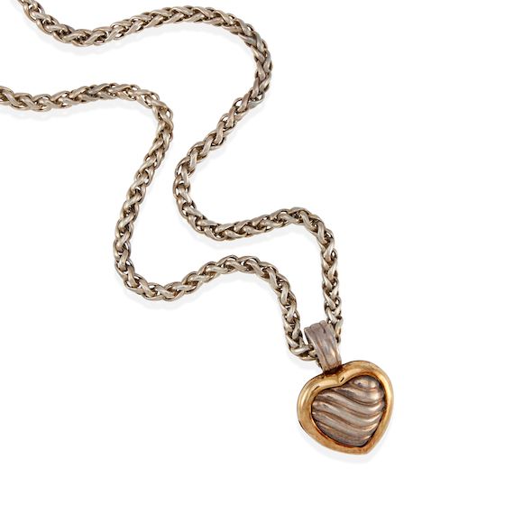Bonhams DAVID YURMAN A SILVER AND 18K GOLD HEART LOCKET NECKLACE