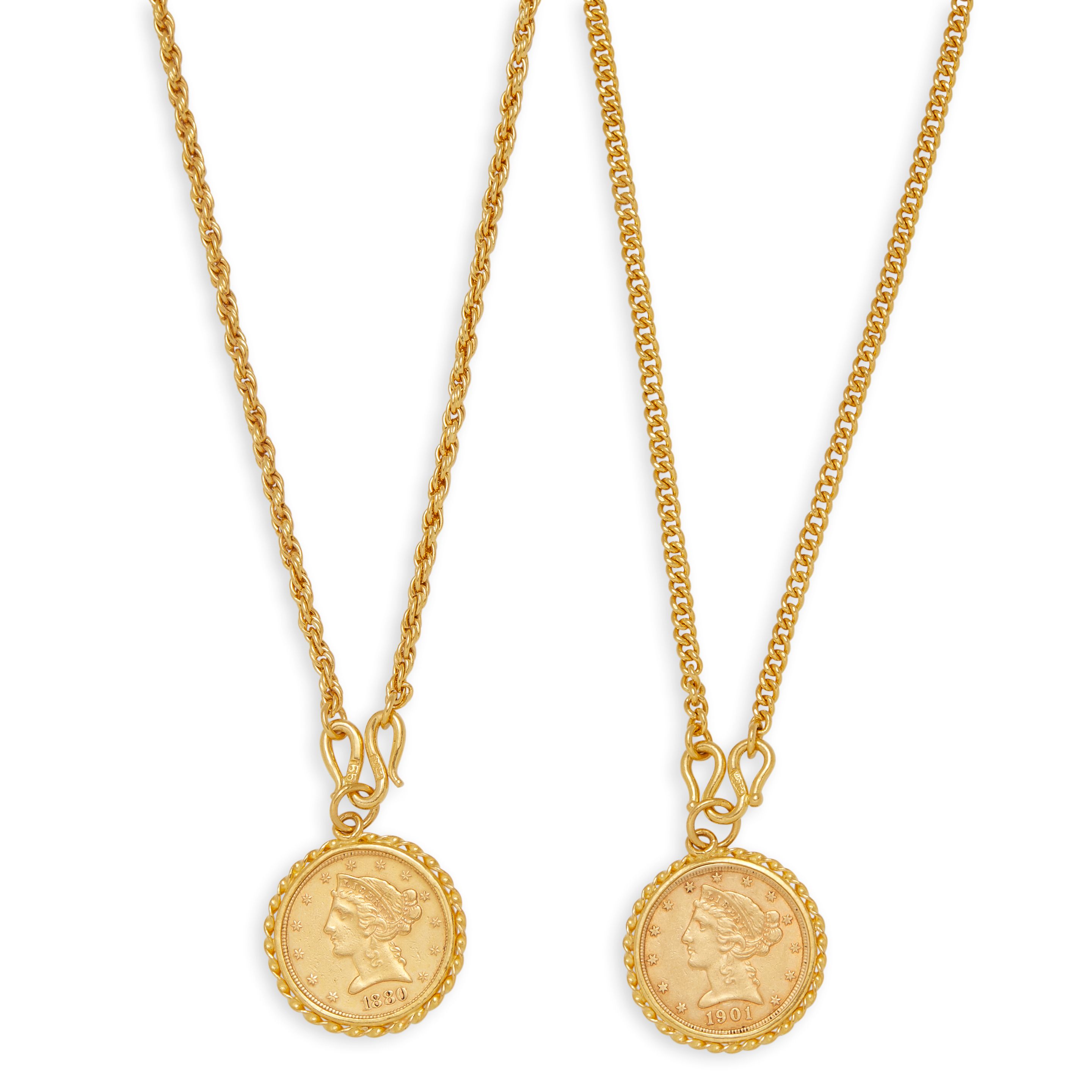 Bonhams Cars TWO GOLD COIN PENDANT NECKLACES, CHINA