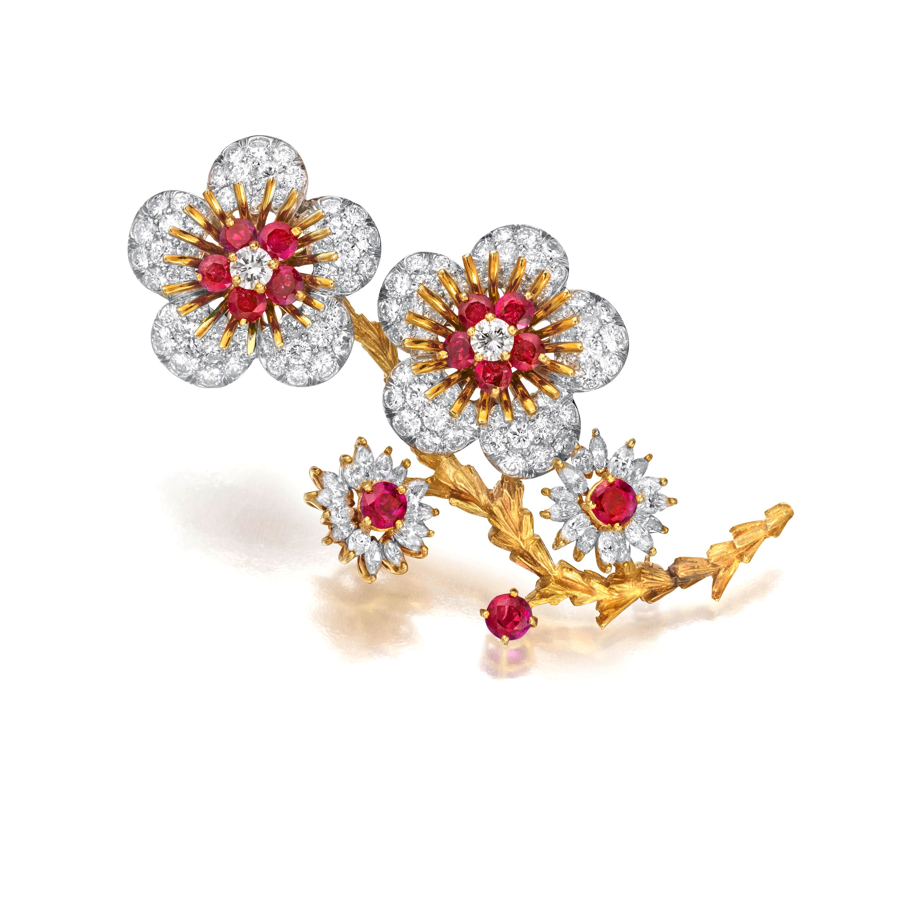 ATTRIBUTED TO KURT WAYNE: A RUBY AND DIAMOND BROOCH