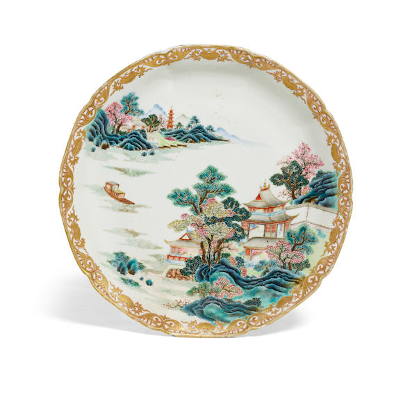 Bonhams : A FAMILLE-ROSE 'LANDSCAPE' DISH Late Qing Dynasty