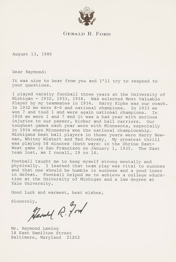 Bonhams : FORD ON HIS COLLEGE DAYS:
