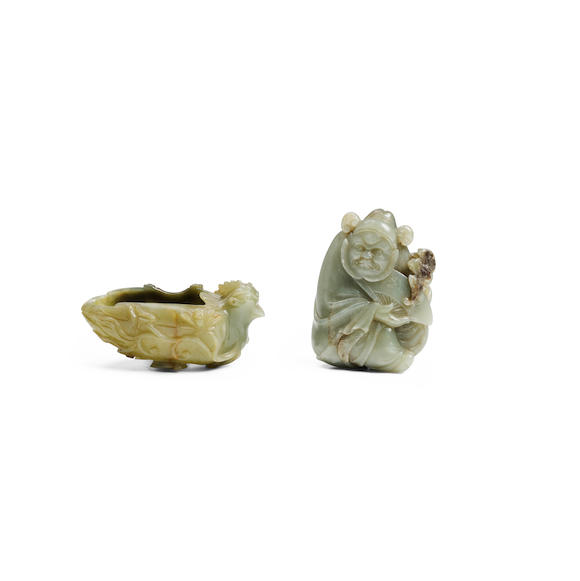 Bonhams : TWO CELADON JADE CARVINGS