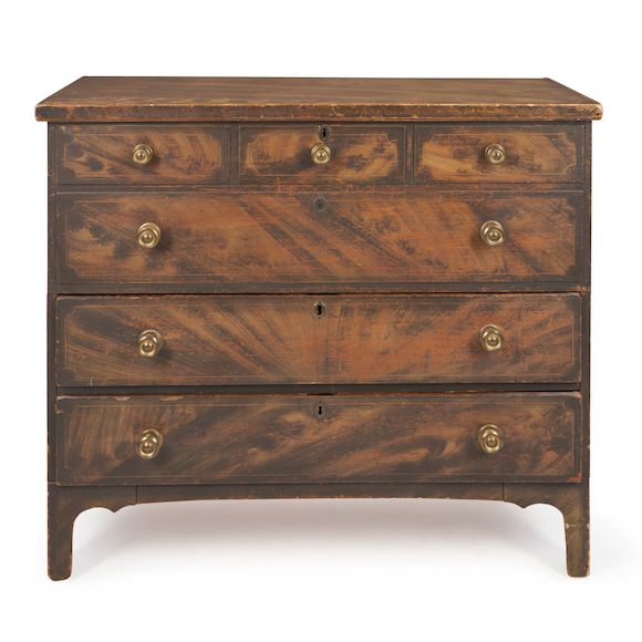 Bonhams Skinner Grainpainted Pine Chest over Drawers, America, 19th