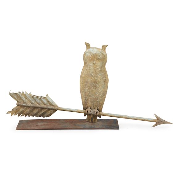 Bonhams Skinner Molded Sheet Copper and Zinc Owl Weathervane, America, late 19th/early 20th