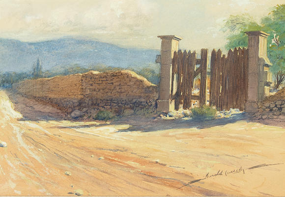 Bonhams Ira Diamond Gerald Cassidy 1869 1934 Old Fence And Stone Wall In A New Mexican 6956