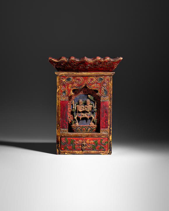 Bonhams : A POLYCHROMED WOOD SHRINE TO CHITIPATI TIBET, 19TH CENTURY