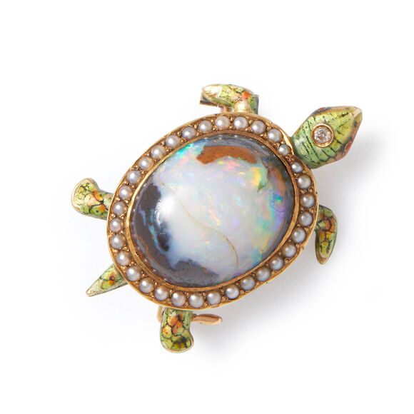 Turtle Shell Opal Bonhams Skinner : AN ANTIQUE GOLD, OPAL, ENAMEL, AND SEED PEARL TURTLE ...