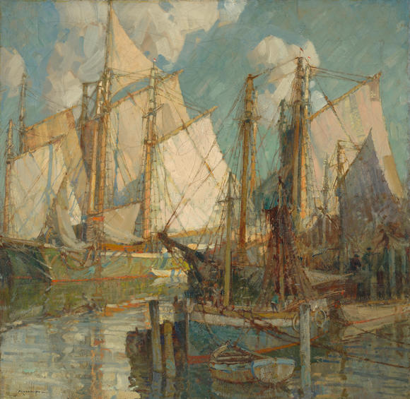 Bonhams : Frederick J. Mulhaupt (1871-1938) The Halibut Fleet 36 1/4 x ...