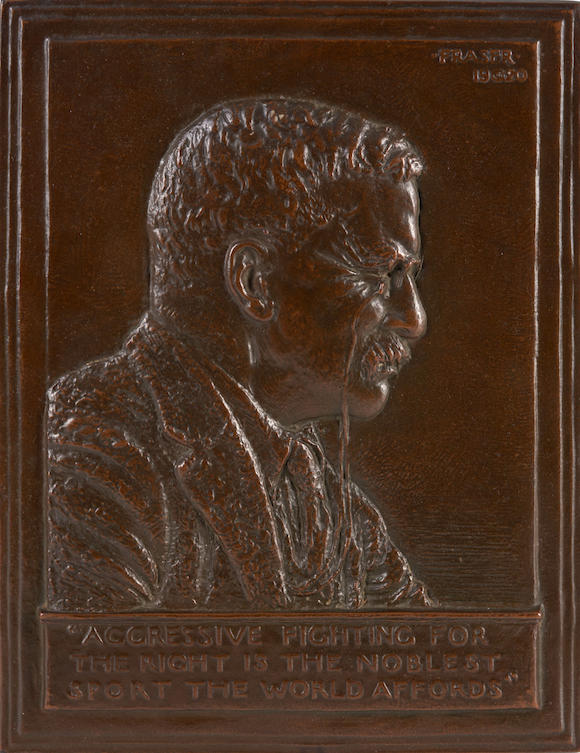 Bonhams Skinner : Patinated Cast Iron Roosevelt Bas Relief Portrait ...