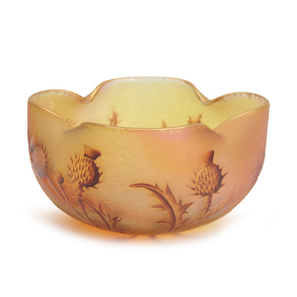 Bonhams Skinner : DAUM GLASS BOWL WITH ENAMELED THISTLES, Nancy, France ...