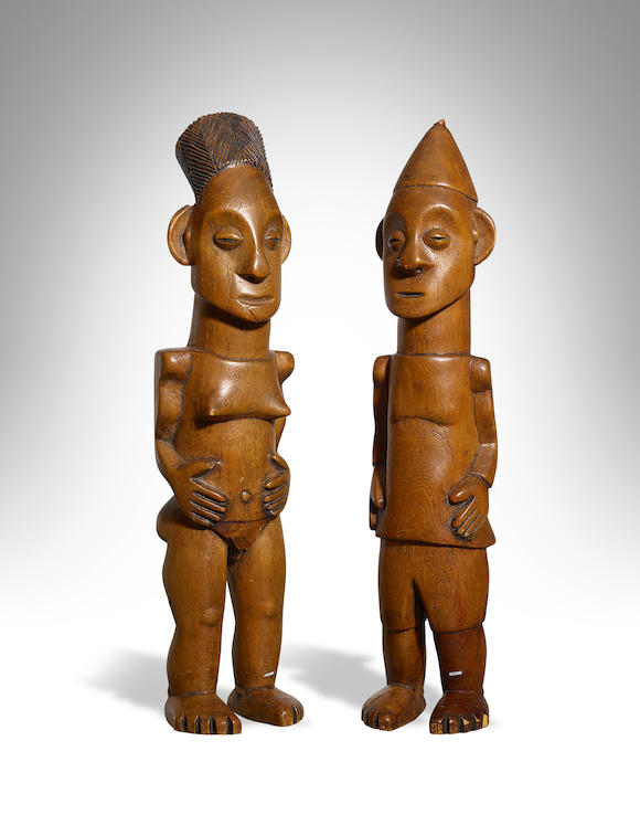 Bonhams : Rare Mangbetu Standing Couple, Democratic Republic of the Congo