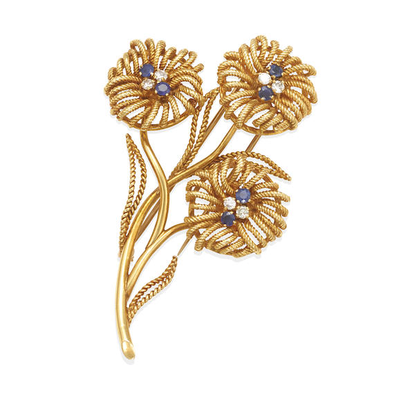 Bonhams : VAN CLEEF & ARPELS AN 18K GOLD, SAPPHIRE AND DIAMOND FLORAL ...