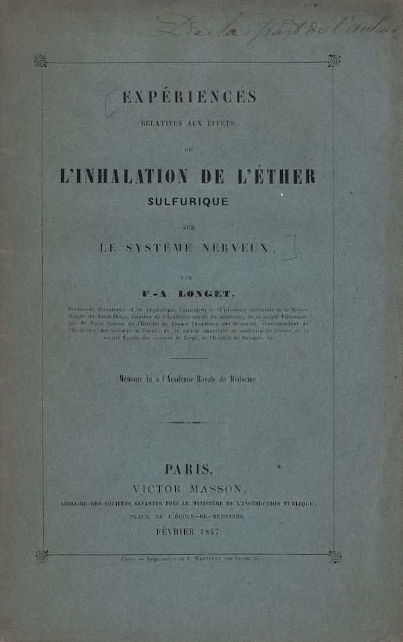 Bonhams LONGET, FRANÇOIS ACHILLE. 18111871. Expériences Relatives
