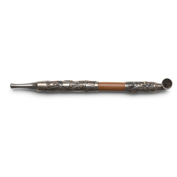 Bonhams : A LARGE AND IMPRESSIVE INLAID-SILVER AND BAMBOO KISERU (PIPE ...