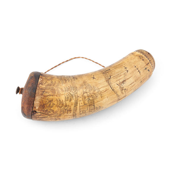 Bonhams Skinner : 1792 Carved Powder Horn,