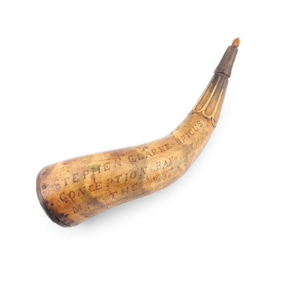 Bonhams Skinner : Stephen Clarke Bricus' Carved Powder Horn,