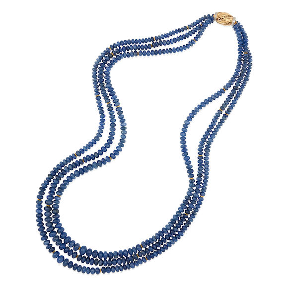 Bonhams : A 14K GOLD, SAPPHIRE BEAD AND DIAMOND NECKLACE