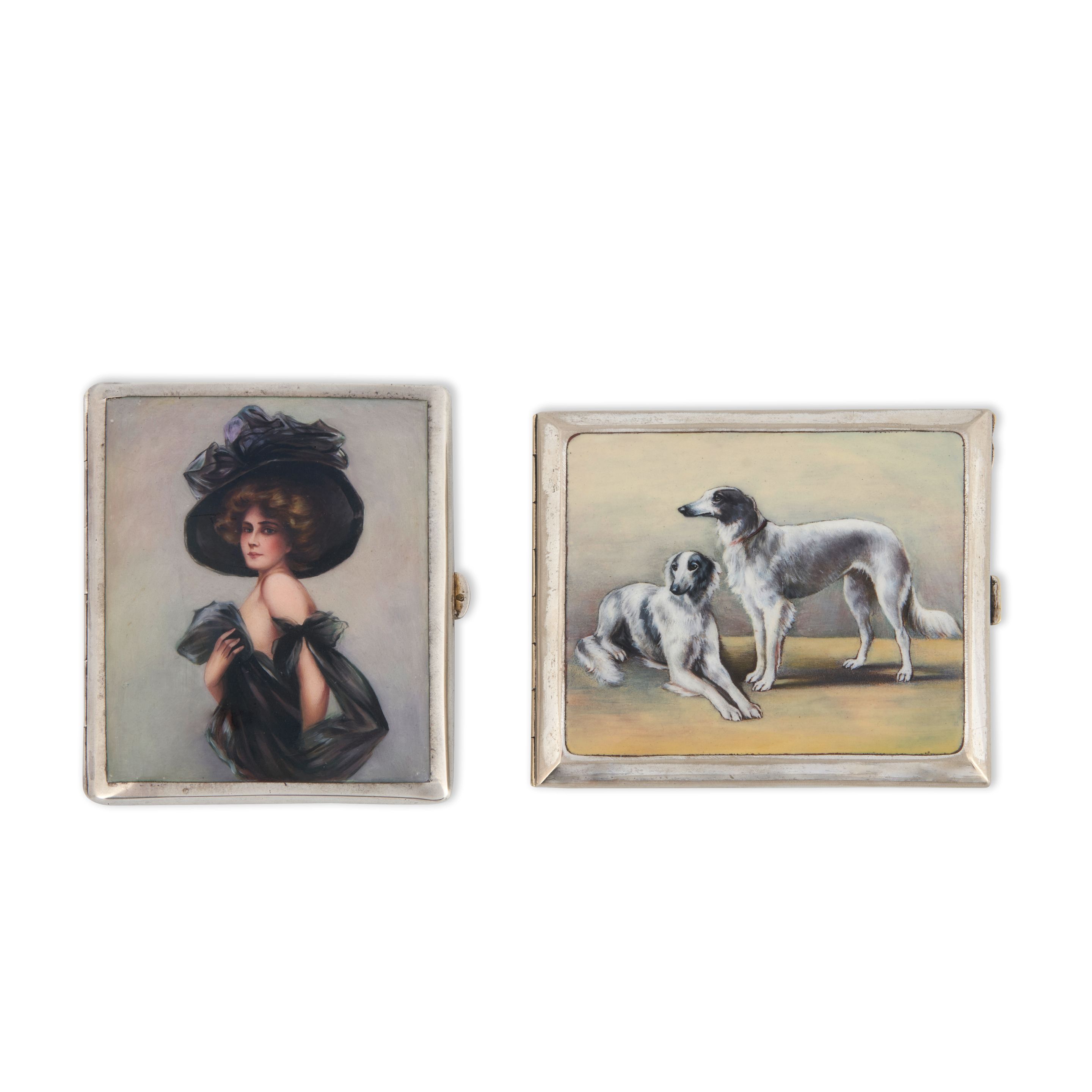 Two Austrian Enameled Silver Cigarette Cases,