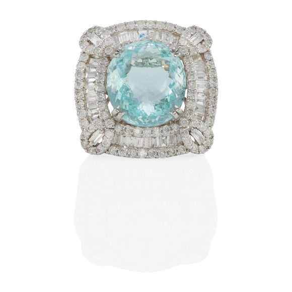 Bonhams : 18K GOLD, PARIBIA-TYPE TOURMALINE AND DIAMOND RING WITH GIA ...