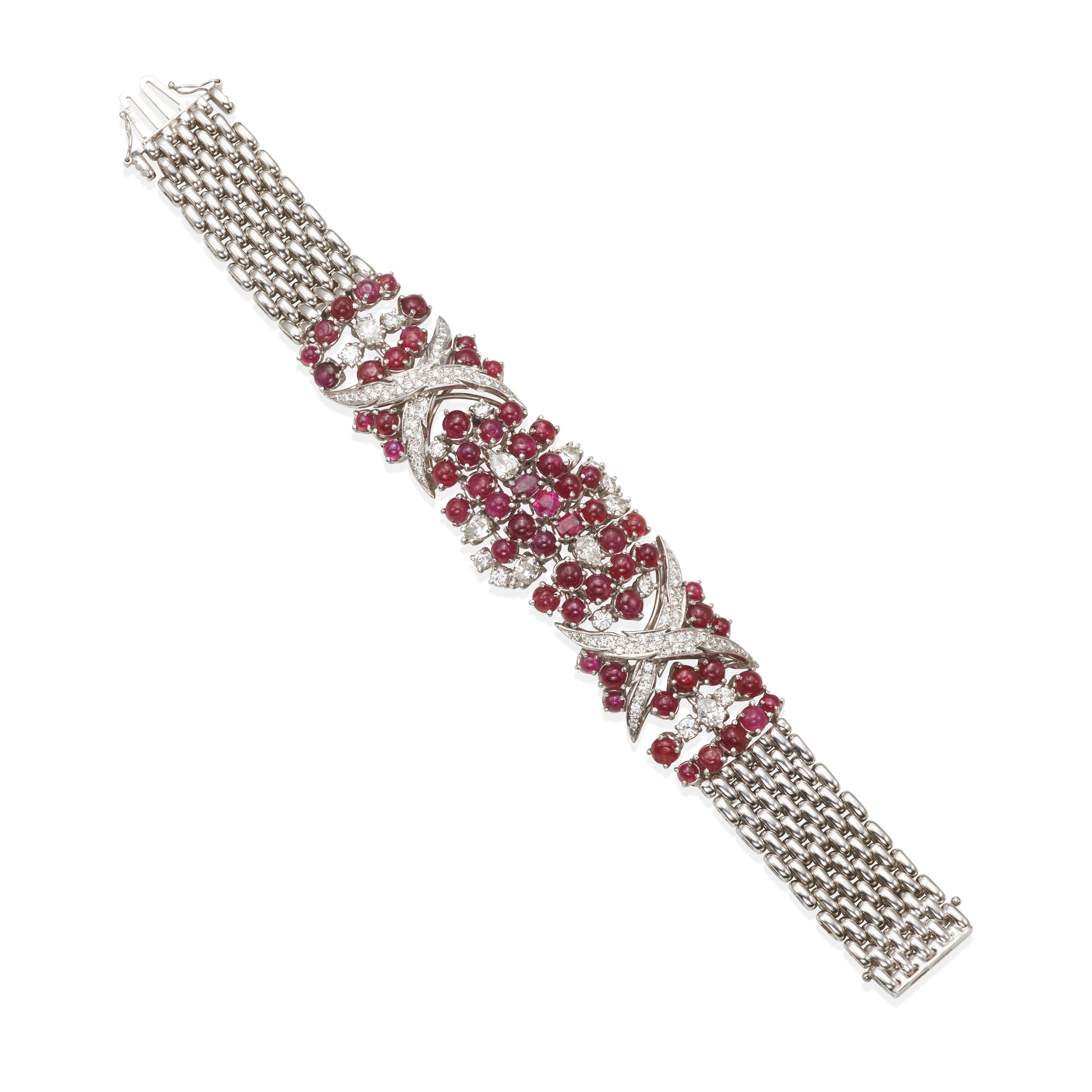 A PLATINUM, RUBY AND DIAMOND BRACELET