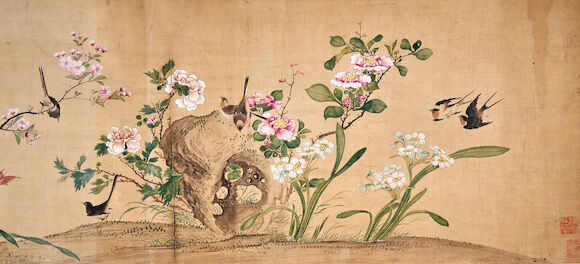 Bonhams Skinner : AFTER LIN LIANG Birds and Flowers, China, Qing dynasty