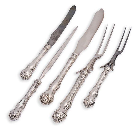 Bonhams Skinner Two Sterling Mazarin Pattern Carving Sets BIXBY