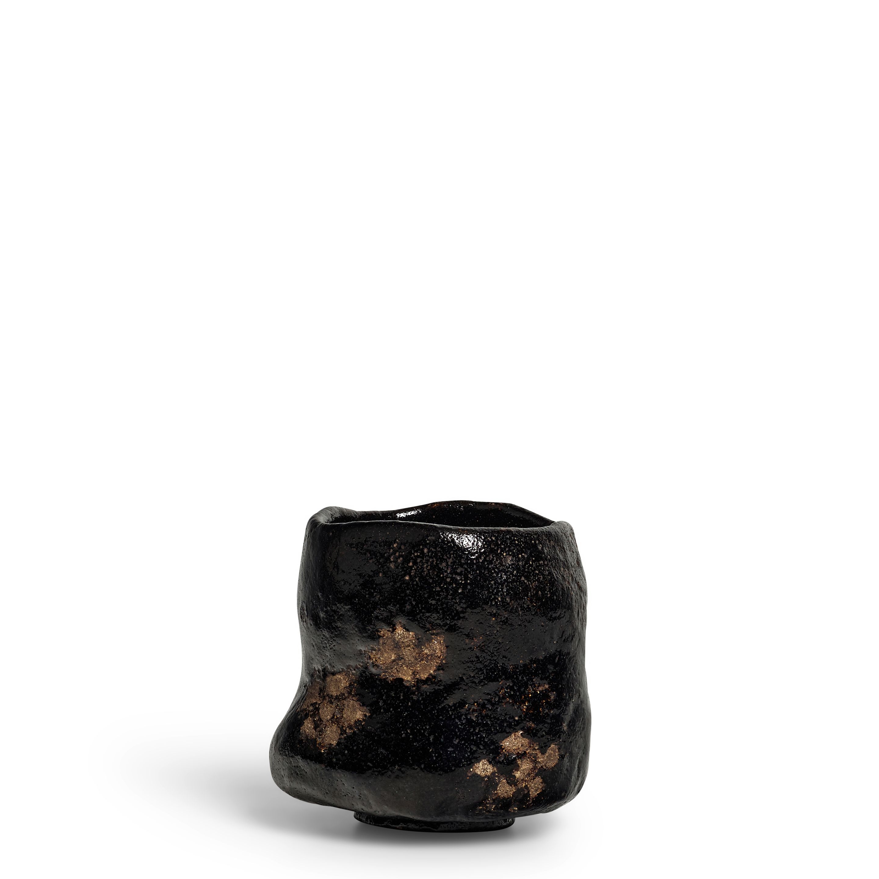 A Black Raku Ware Tea Bowl with Design of Prunus Blossoms