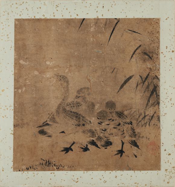 Bonhams Skinner : UNIDENTIFIED ARTIST Geese and Reeds, Japan or Korea ...
