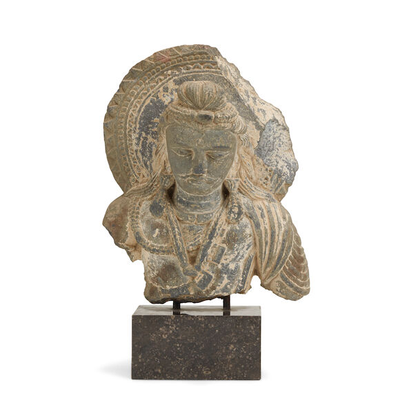 Bonhams : A GREY SCHIST FIGURE OF A BODHISATTVA Ancient region of ...
