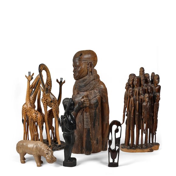 Bonhams : SIX TRIBAL STYLE CARVED WOOD FIGURES AND FIGURAL GROUPS20th ...