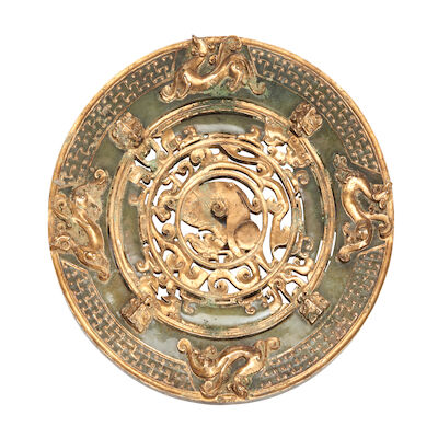 A Gilt Bronze-mounted Jade Inset Bi Disc China, Warring States style, 20th century