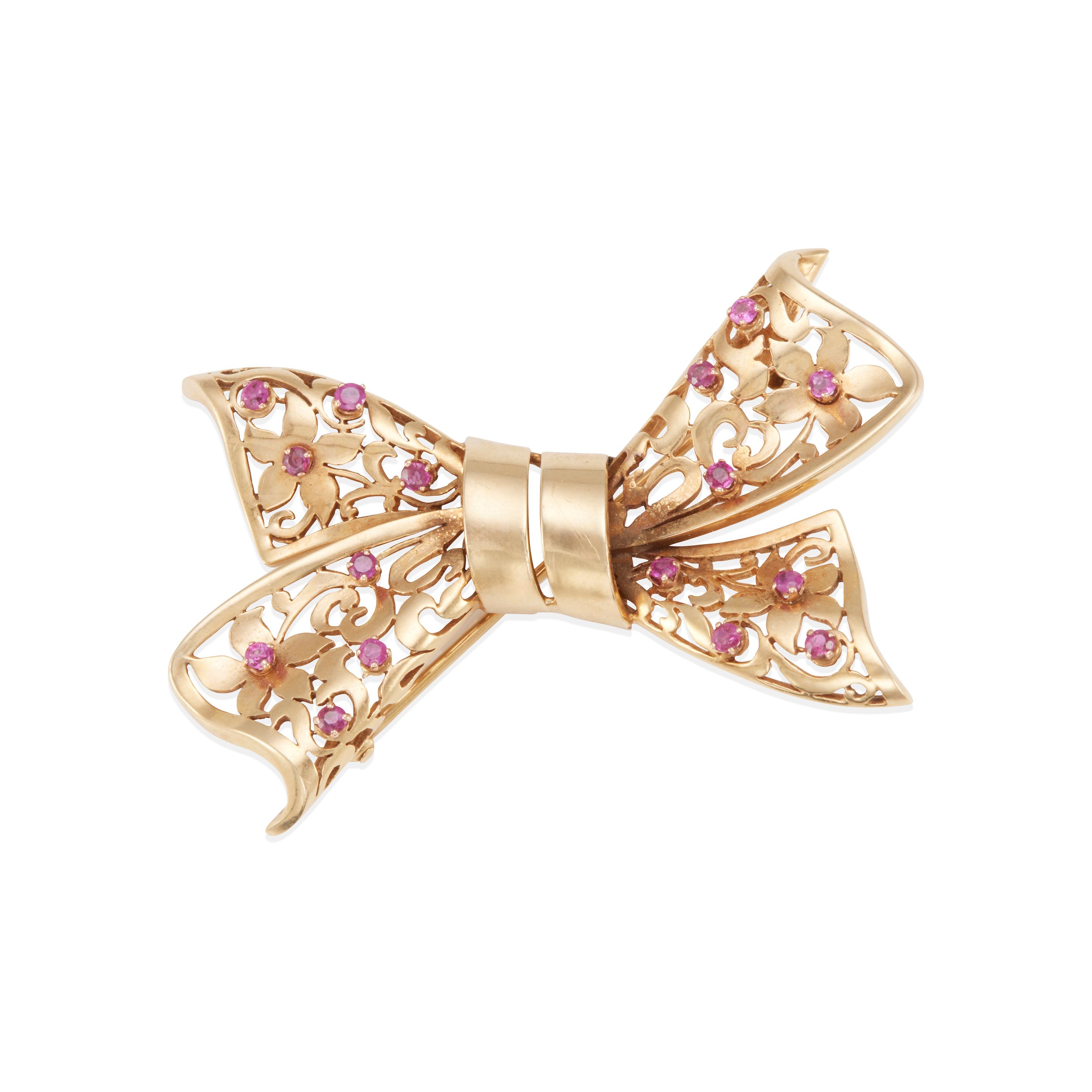 14K GOLD AND RUBY BROOCH