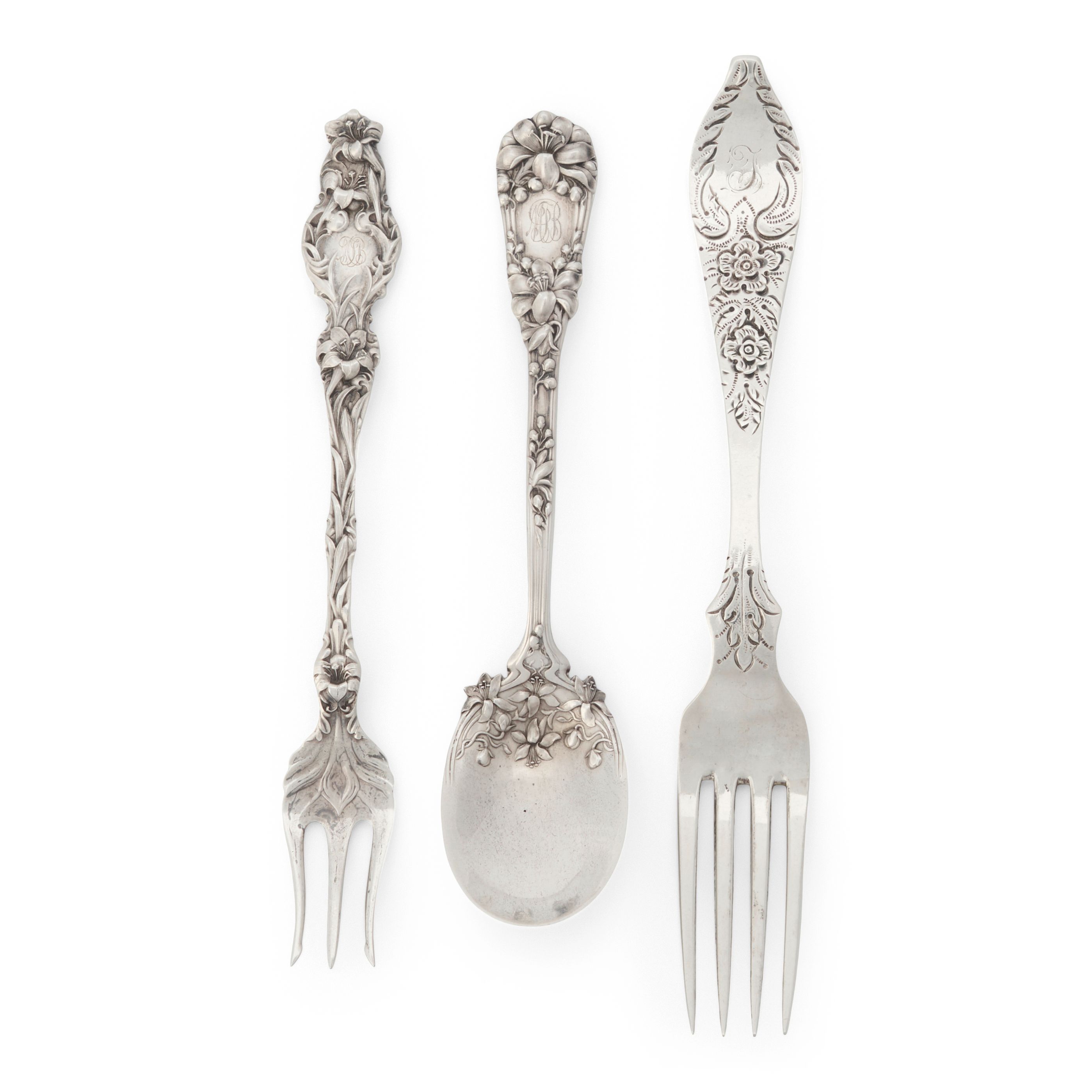 Three Sets Of Assorted Silver Flatware,
