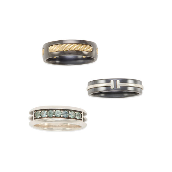 Bonhams : GROUP OF THREE 18K GOLD, STERLING SILVER, TITANIUM, AND ...