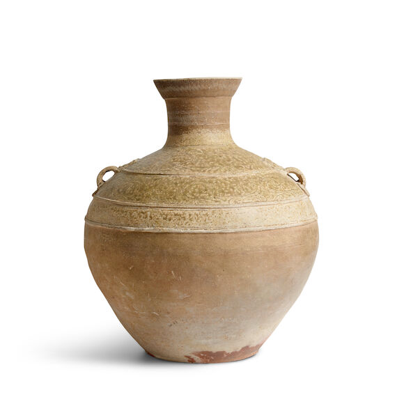 Bonhams : A LARGE ASH-GLAZED STONEWARE HU-FORM JAR WITH LOOP HANDLES ...