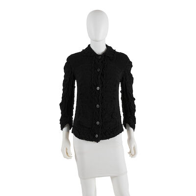 ISSEY MIYAKE CAULIFLOWER: BLACK RUCHED BUTTON UP TOP