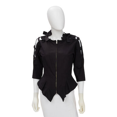 YOHJI YAMAMOTO: BLACK GROSGRAIN CUTOUT SLEEVE JACKET 2000-2016