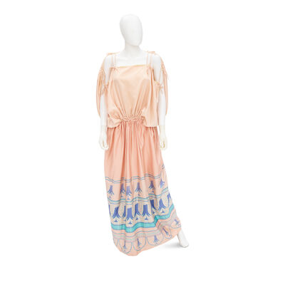 ZANDRA RHODES: PINK SILK FIELDS OF LILLIES DRESS 1973