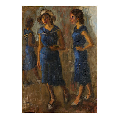 Raphael Soyer (1899-1987) The Blue Dress 22 x 16 in. (55.8 x 40.6 cm.)