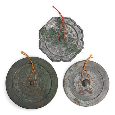 Three Bronze Mirrors China, 20th century, (3)
