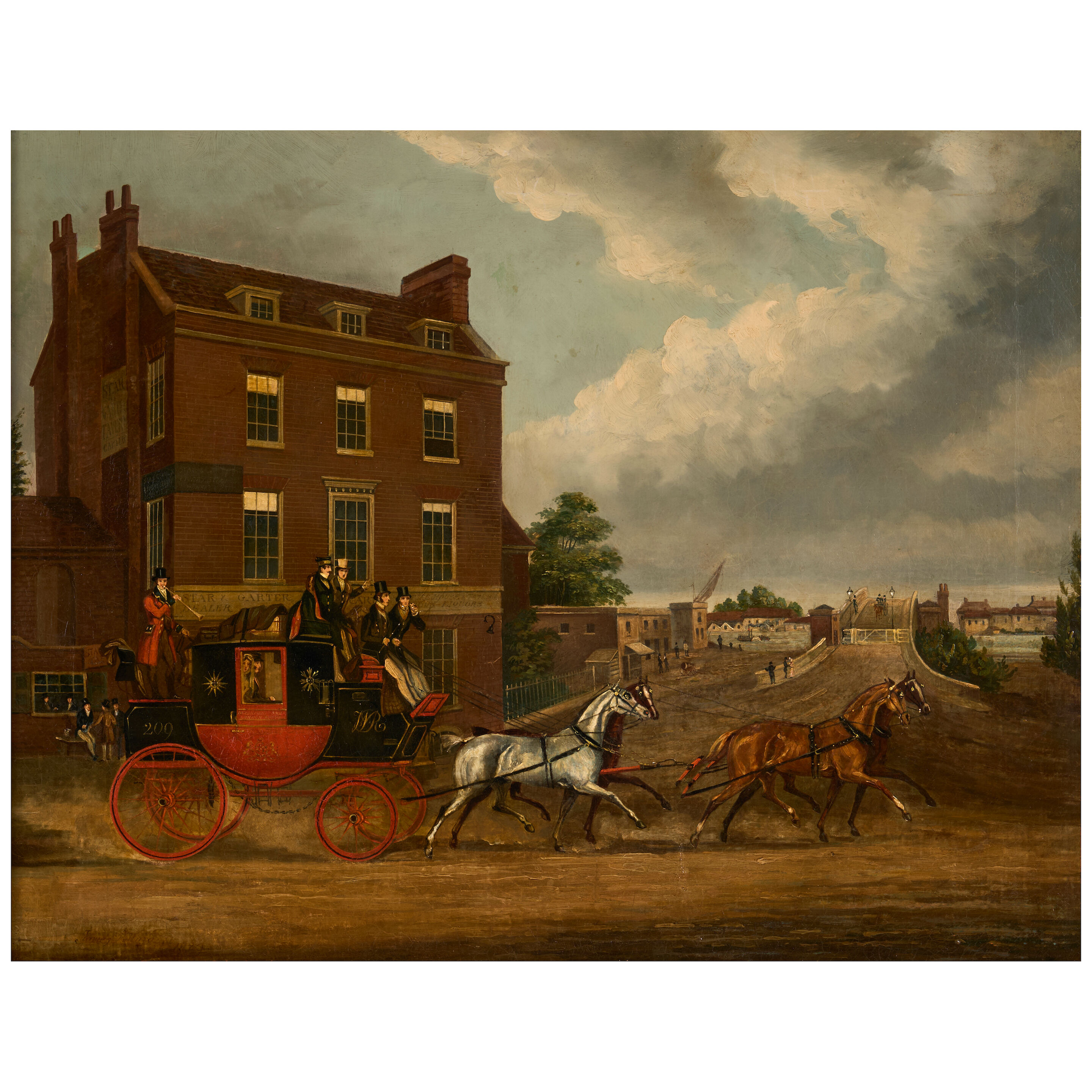James Pollard, Quicksilver, a Royal Mail coach, passing the Star and Garter, Brentford
