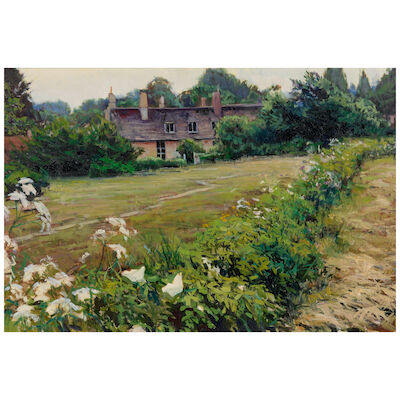 Taylor Lynde (Born 1970) Cottage, Garden Bibury sight size 20 x 29 3/4, frame size 26 x 36 in. framed.