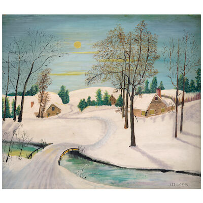ANNA MARY ROBERTSON "GRANDMA" MOSES (1860-1961) Moonlight 12 7/8 x 15 in. (32.7 x 38.1 cm.) (Painted in 1942.)