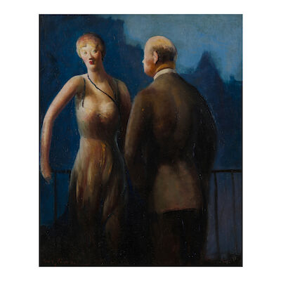 GUY PÉNE DU BOIS (1884-1958) Conversations on the Balcony 21 3/4 x 17 7/8 in. (55.2 x 45.4 cm.) (Painted in 1926.)
