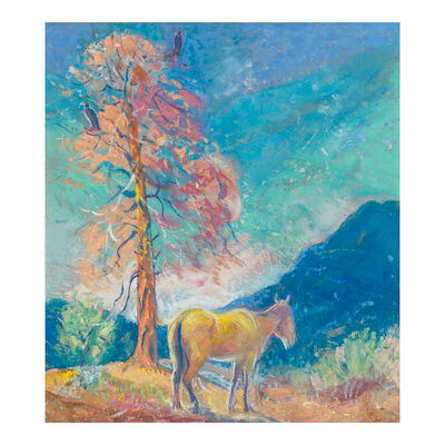 ALBERT HENRY KREHBIEL (1873-1945) Santa Fe Landscape with Horse 13 x 12 1/4 in. (Painted in 1922.)
