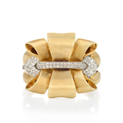 RAYMOND YARD: A RETRO GOLD, PLATINUM, AND DIAMOND BANGLE BRACELET