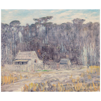 WILLIAM POSEY SILVA (1859-1948) Cabins by the Swamp, South Carolina, Low Country 30 x 36 in. (76.2 x 91.4 cm.) (Painted in 1933.)