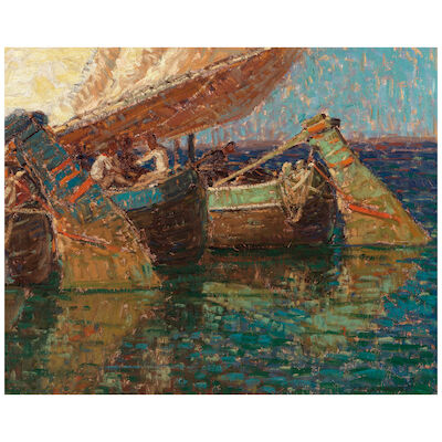 EDGAR PAYNE (1883-1947) Chioggia Cargo Boats 20 1/4 x 25 1/4 in.